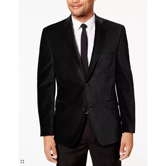 NEW! Macys Alfani 38S Velvet Dinner Jacket 2 Button Blazer Black Party Formal - Picture 1 of 10
